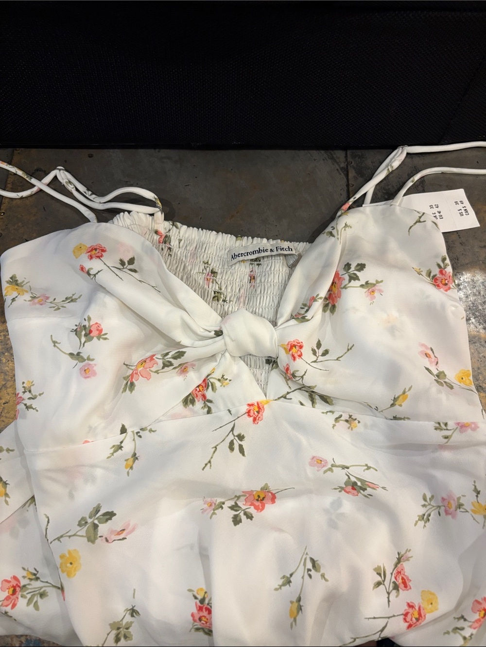 Abercrombie & Fitch White Floral Knot-Front Camisole with Pink & Yellow Blooms
